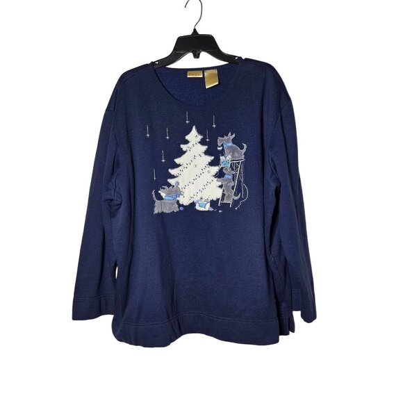 Bobbie Brooks Womans Navy Scottish Terrier Christmas Sweatshirt Plus Size 26/28W - Picture 1 of 12